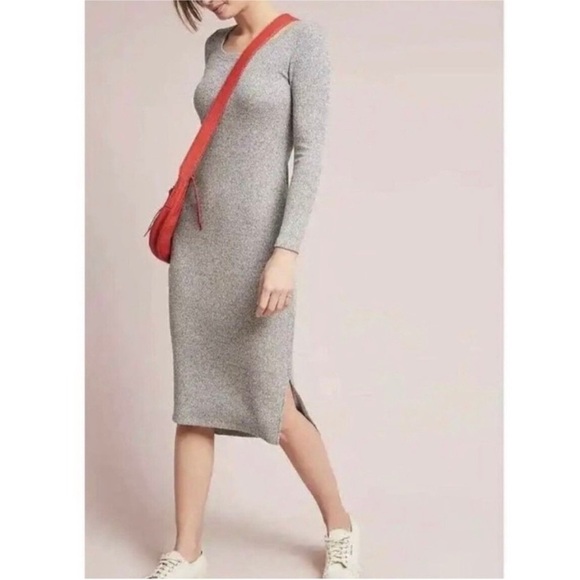 Pure Good Anthropologie Gertrude Gray Ribbed Midi Dress Size Small - Picture 1 of 7